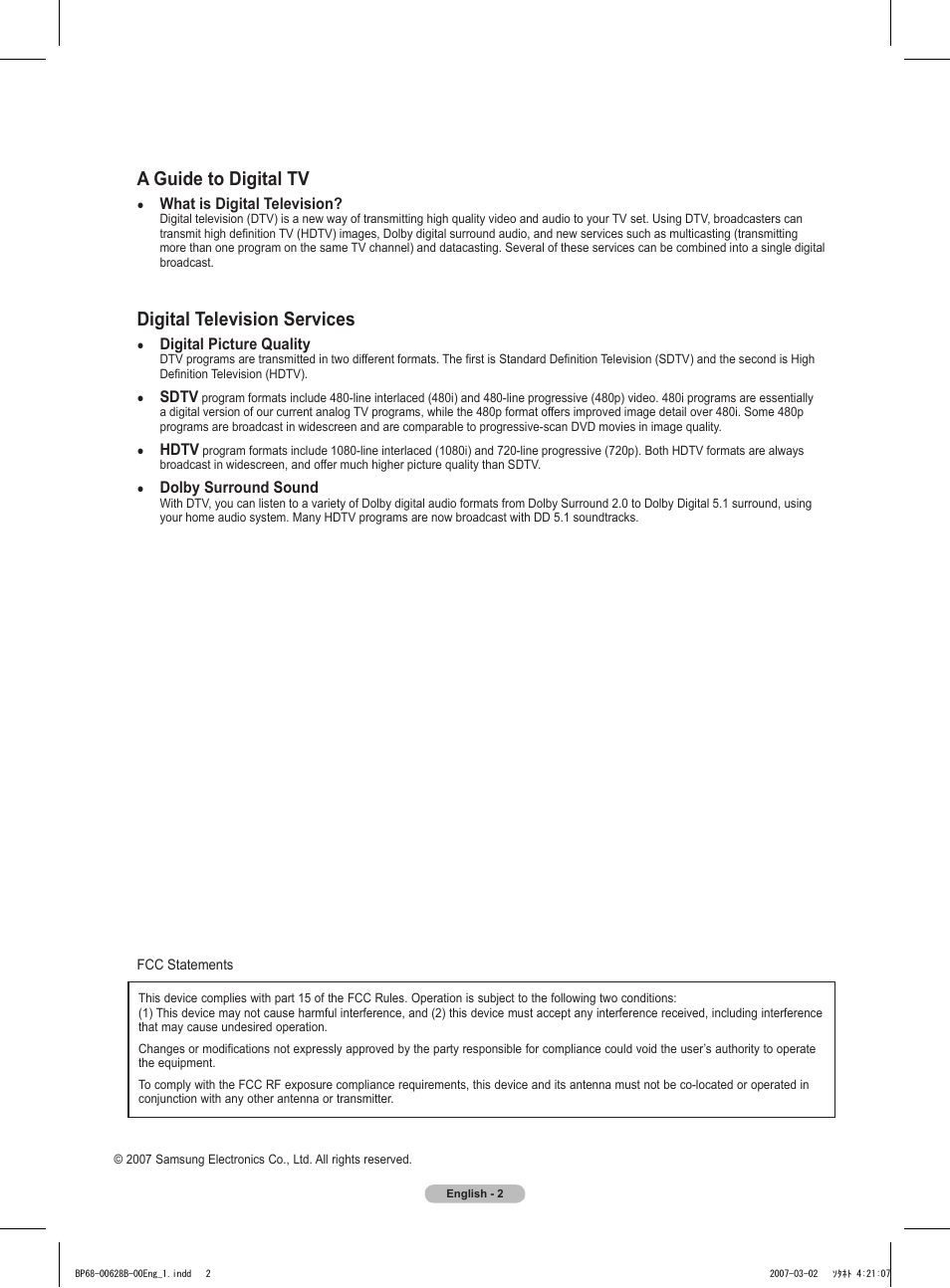 A guide to digital tv, Digital television services | Samsung HLT6189SAX-XAA User Manual | Page 2 / 271