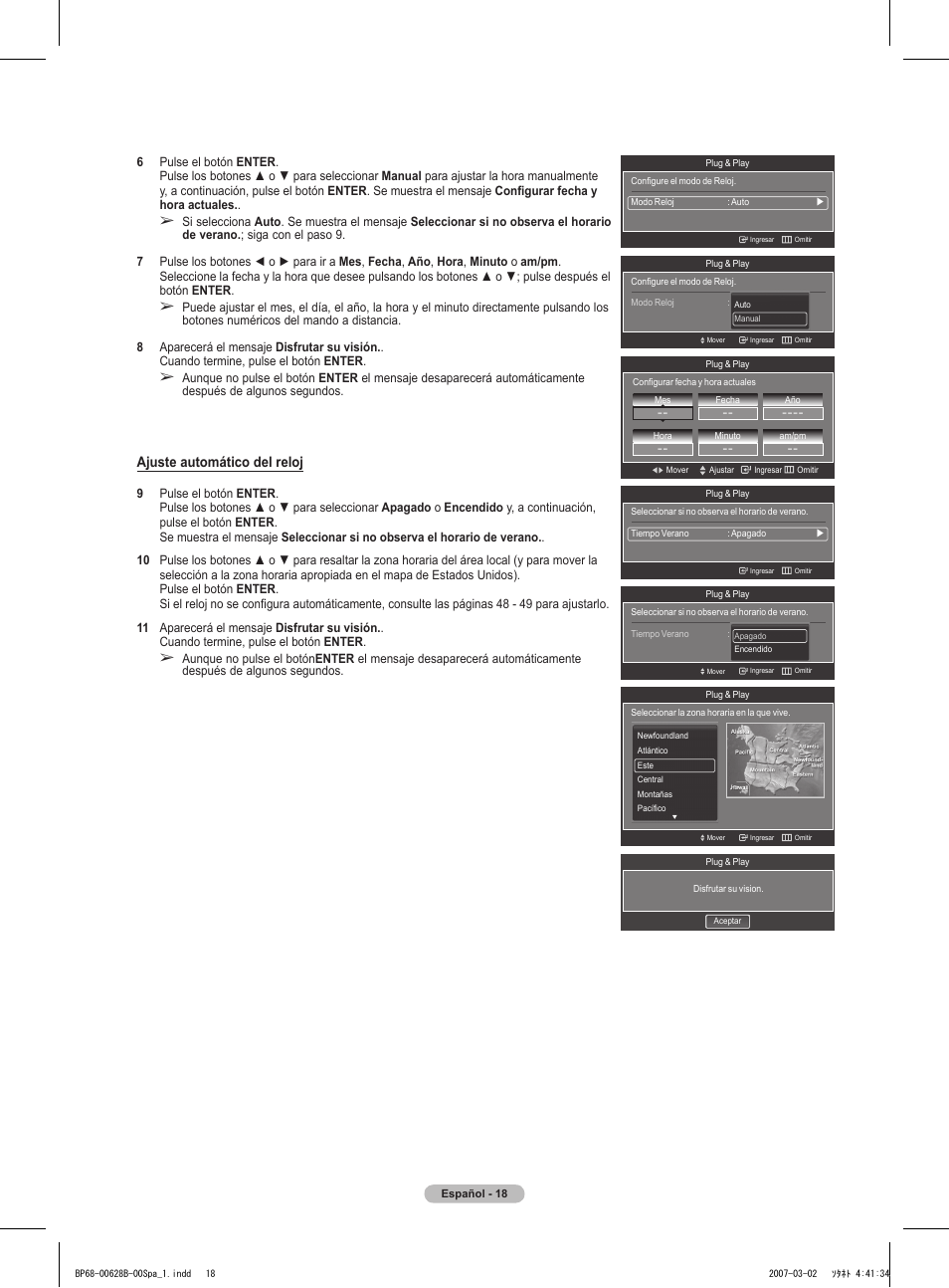 Ajuste automático del reloj | Samsung HLT6189SAX-XAA User Manual | Page 200 / 271