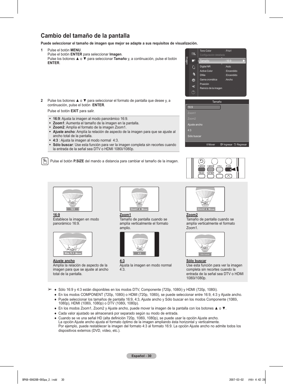 Cambio del tamaño de la pantalla | Samsung HLT6189SAX-XAA User Manual | Page 212 / 271