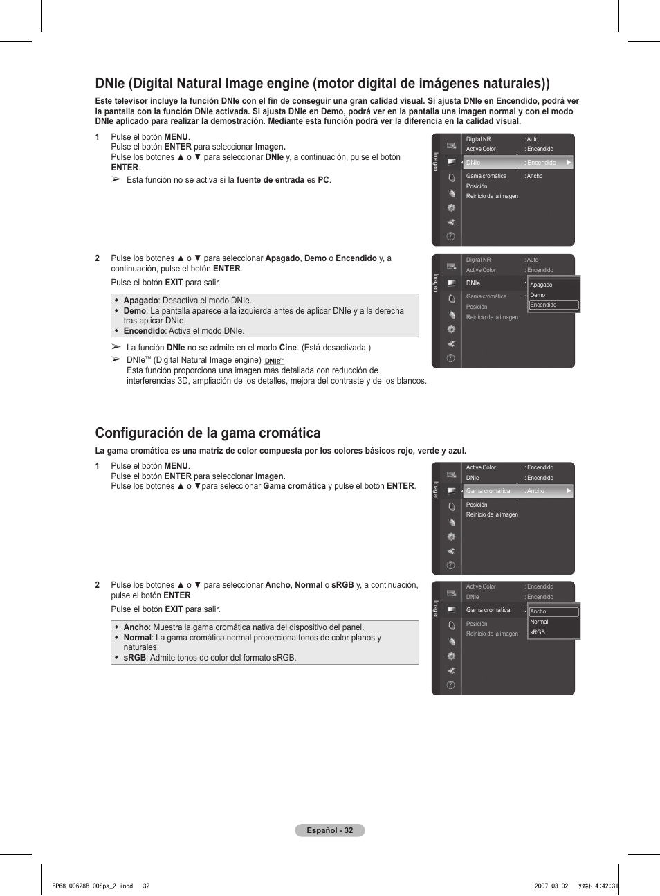 Configuración de la gama cromática | Samsung HLT6189SAX-XAA User Manual | Page 214 / 271