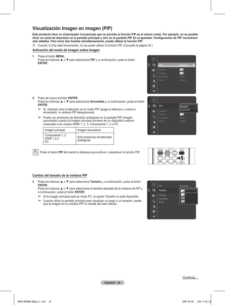 Visualización imagen en imagen (pip) | Samsung HLT6189SAX-XAA User Manual | Page 216 / 271