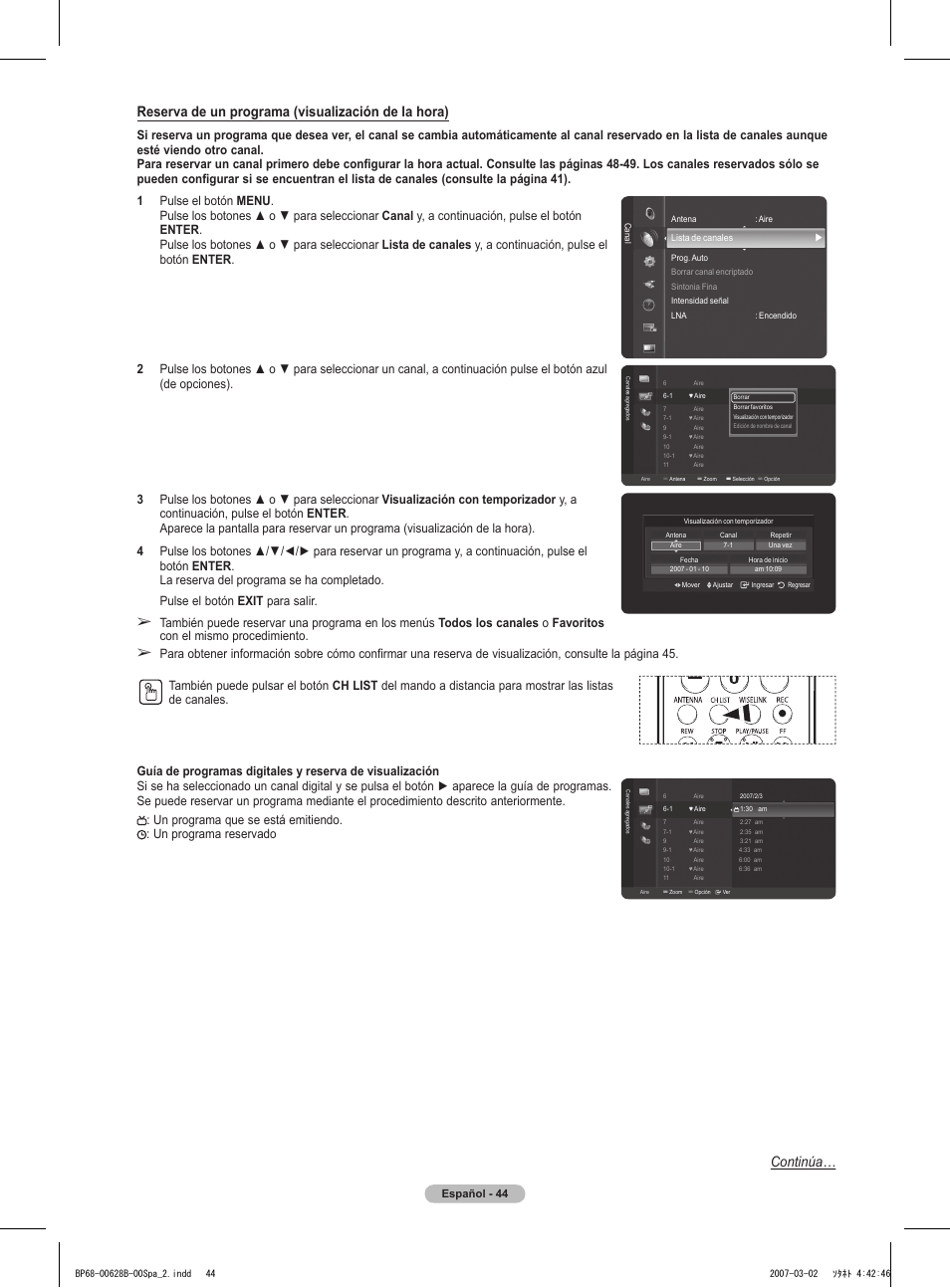 Reserva de un programa (visualización de la hora), Continúa | Samsung HLT6189SAX-XAA User Manual | Page 226 / 271