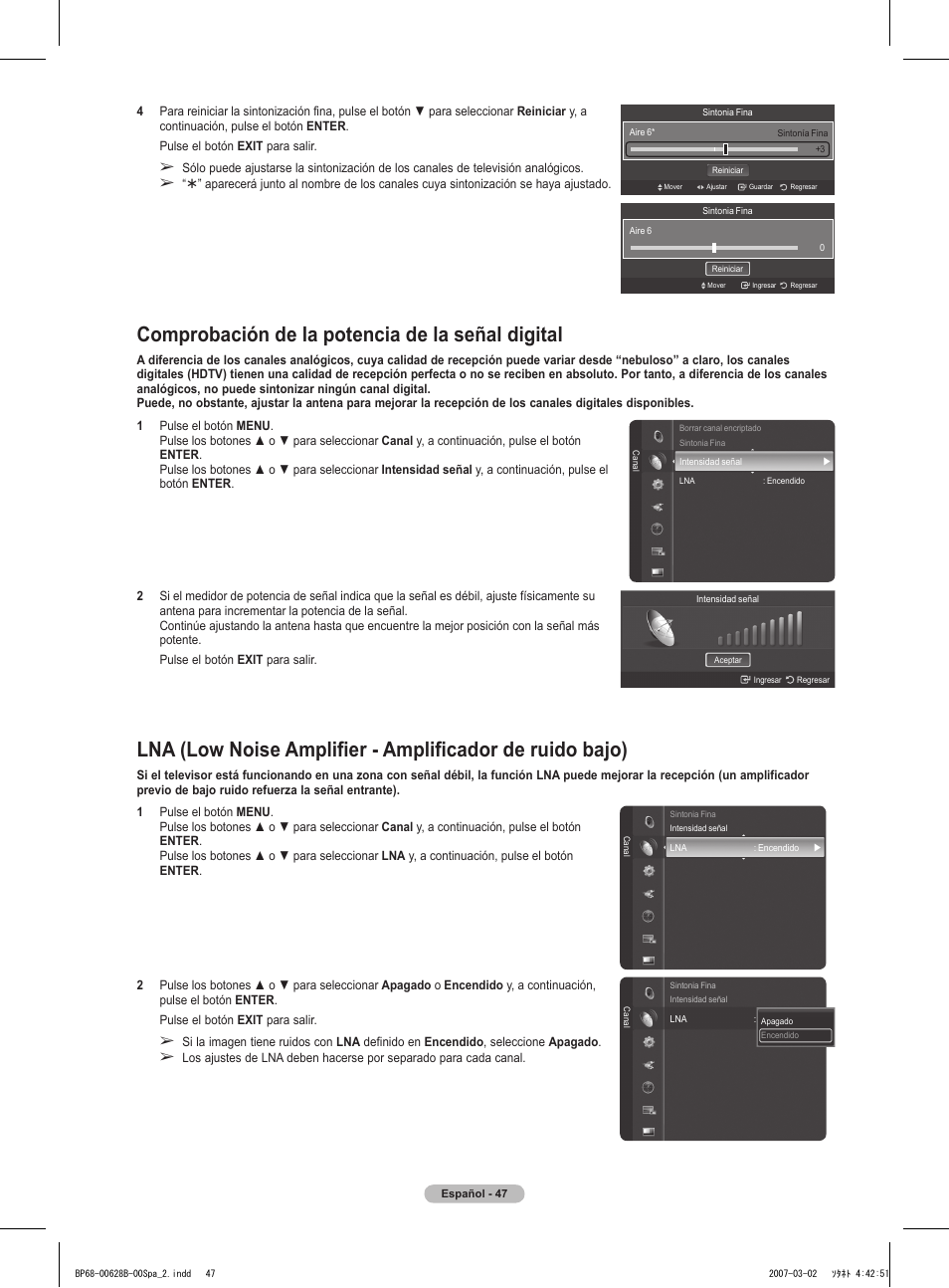 Comprobación de la potencia de la señal digital | Samsung HLT6189SAX-XAA User Manual | Page 229 / 271