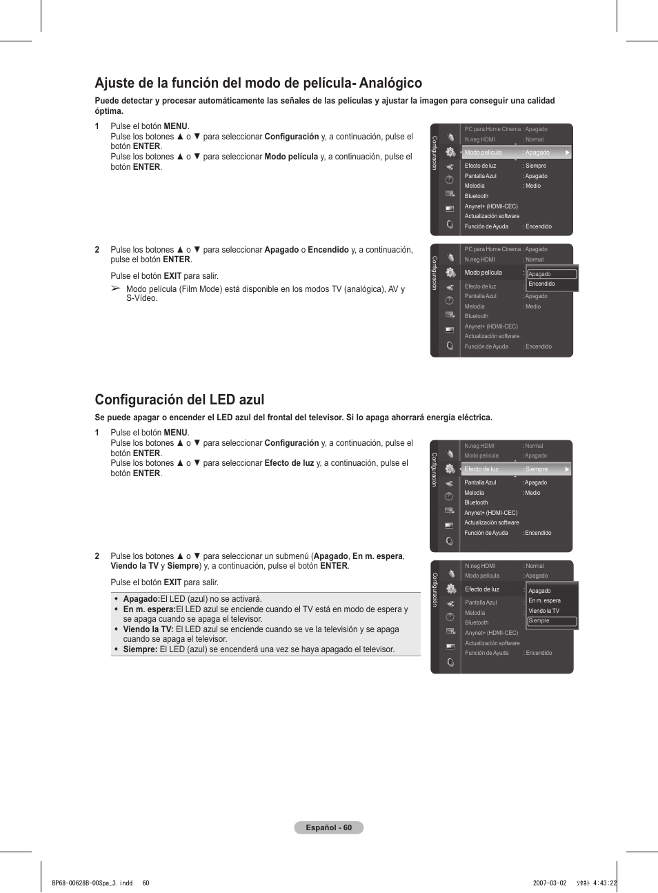 Configuración del led azul | Samsung HLT6189SAX-XAA User Manual | Page 242 / 271