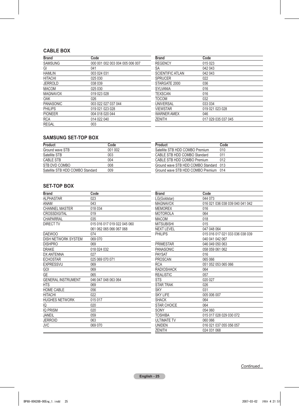 Cable box, Samsung set-top box, Set-top box | Samsung HLT6189SAX-XAA User Manual | Page 25 / 271