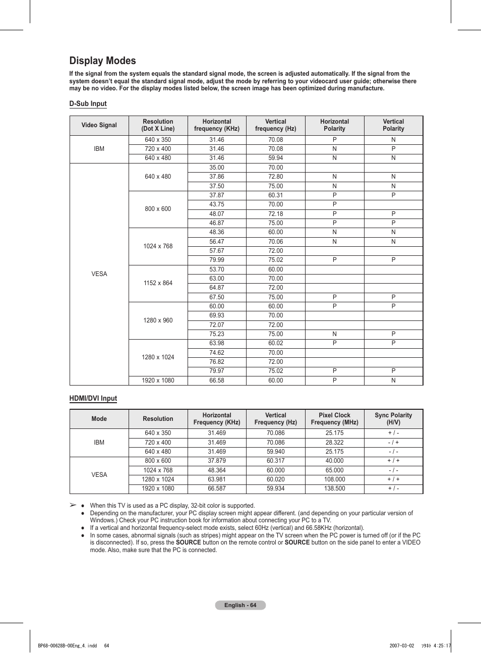 Display modes | Samsung HLT6189SAX-XAA User Manual | Page 64 / 271