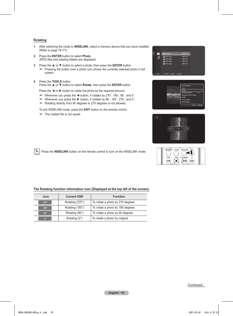 Rotating, Continued | Samsung HLT6189SAX-XAA User Manual | Page 76 / 271
