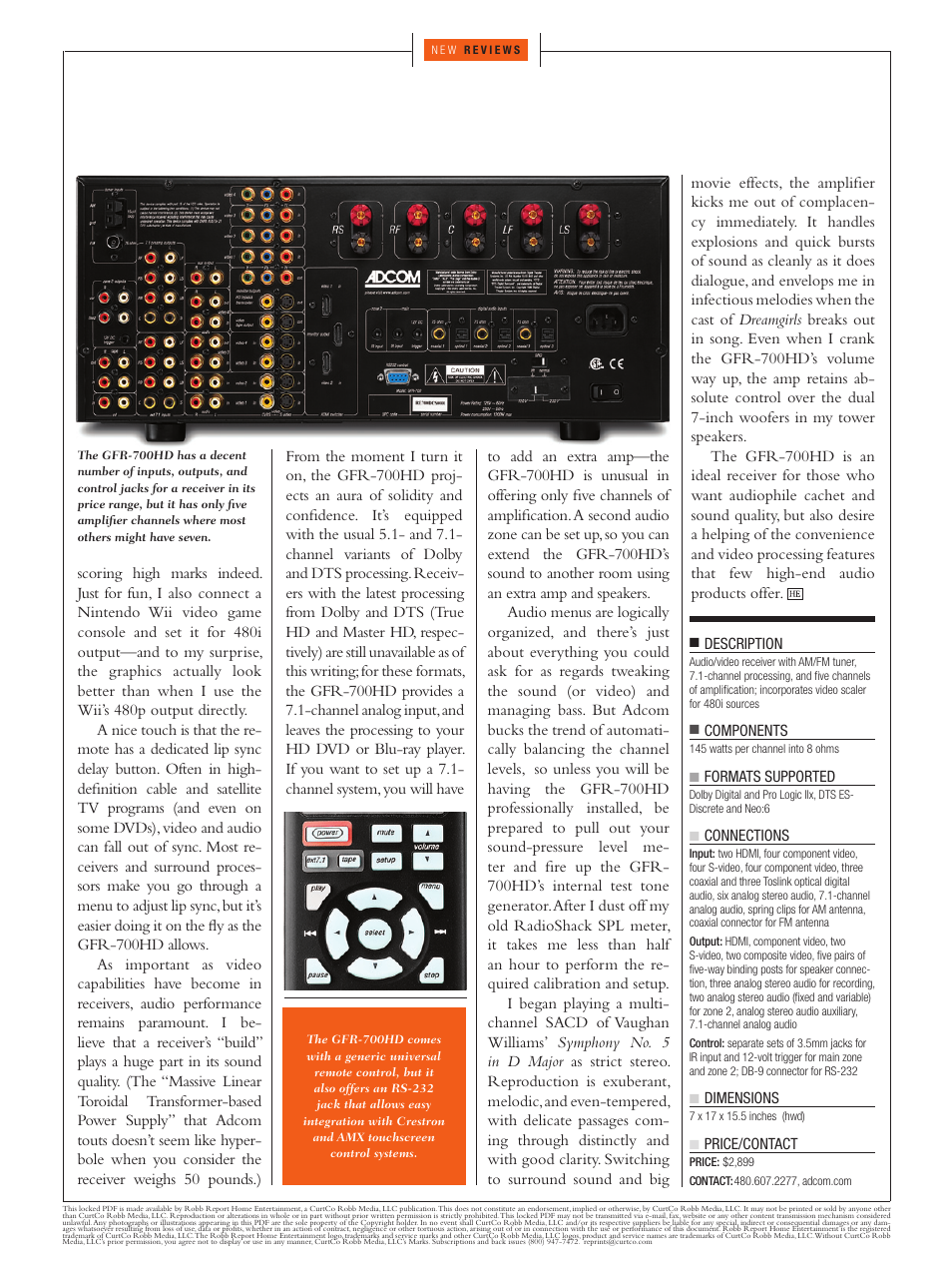 Adcom GFR GFR-700HD User Manual | Page 2 / 2