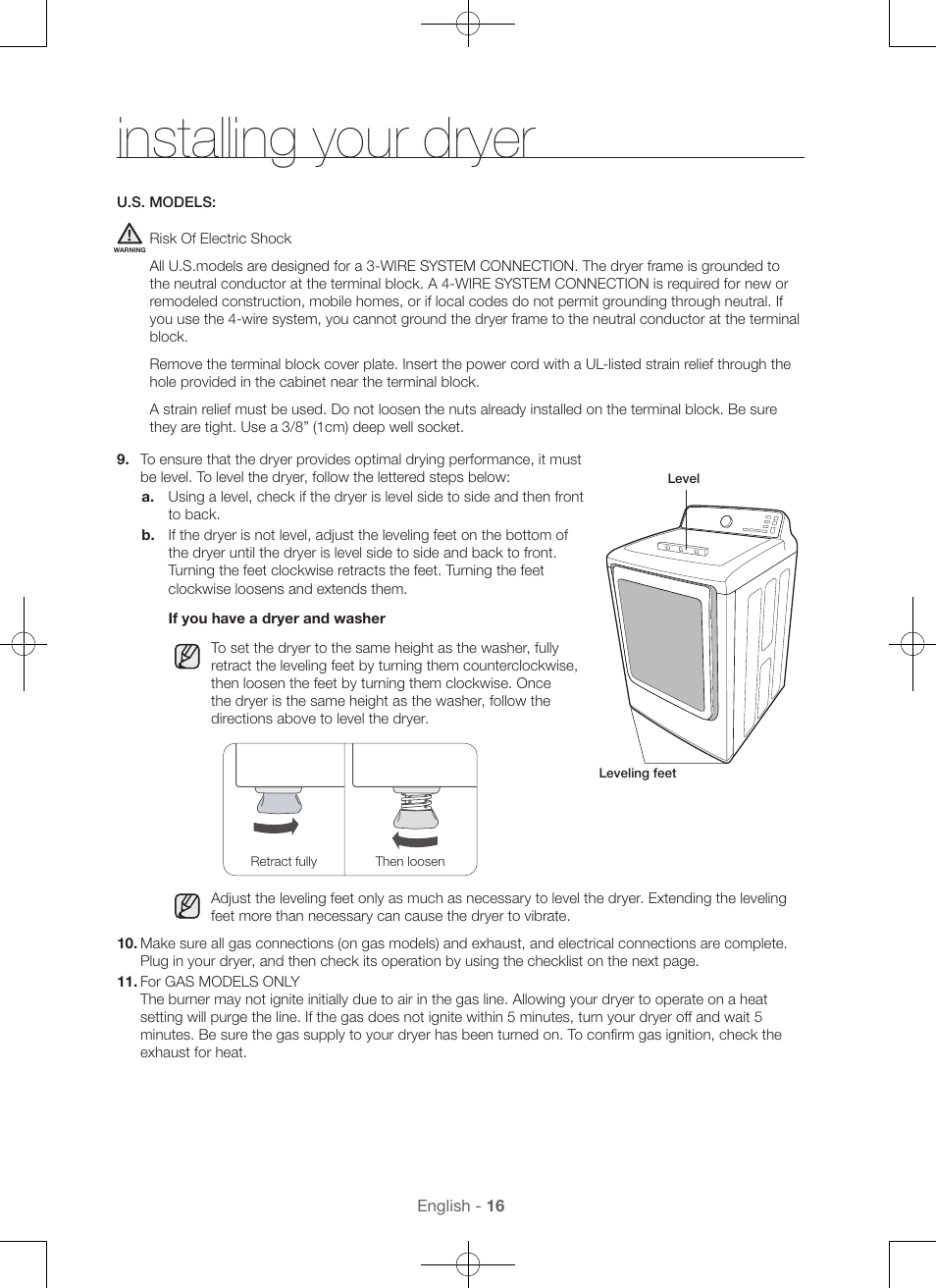 Installing your dryer | Samsung DV48H7400GW-A2 User Manual | Page 16 / 120