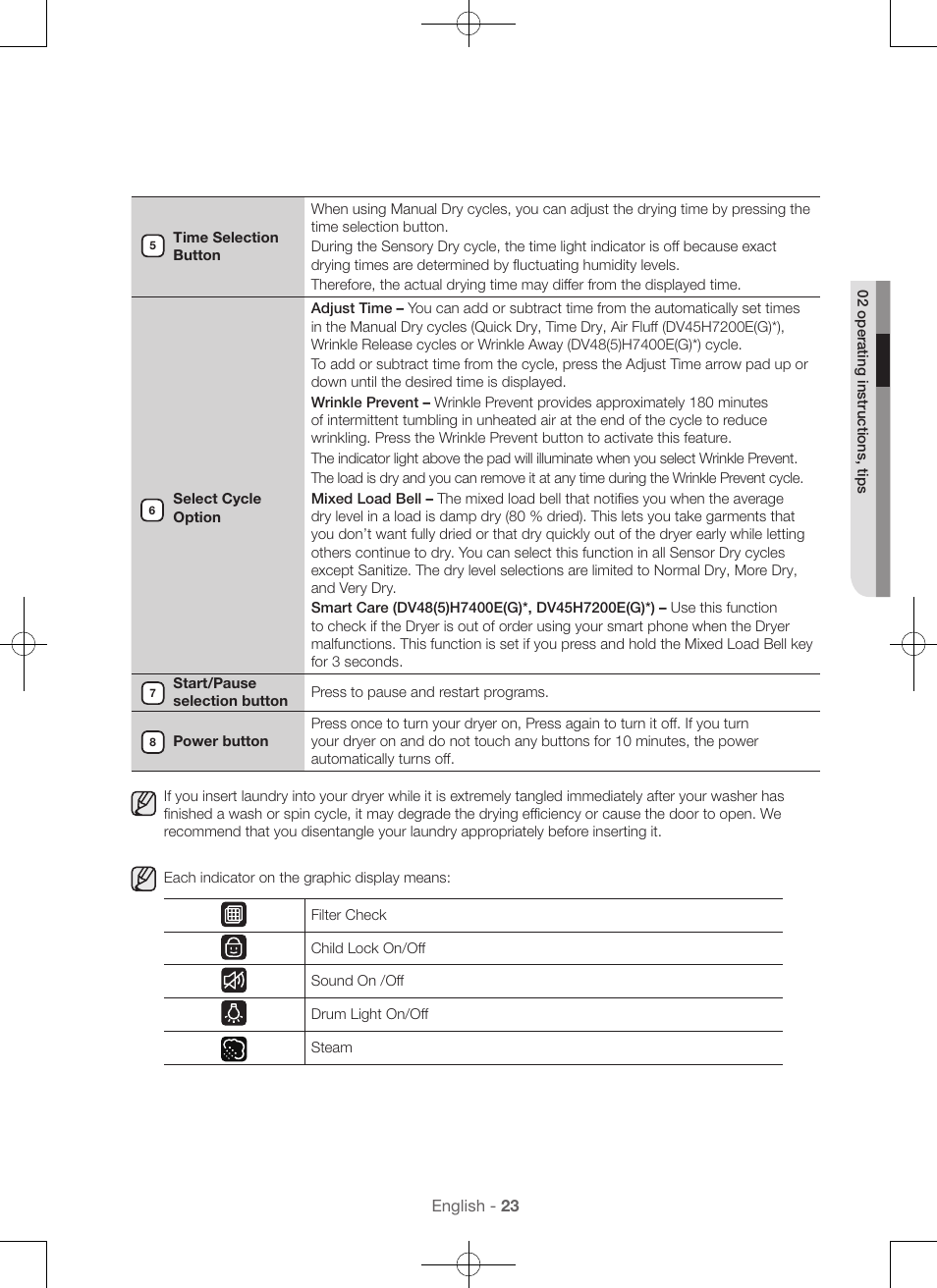 Samsung DV48H7400GW-A2 User Manual | Page 23 / 120