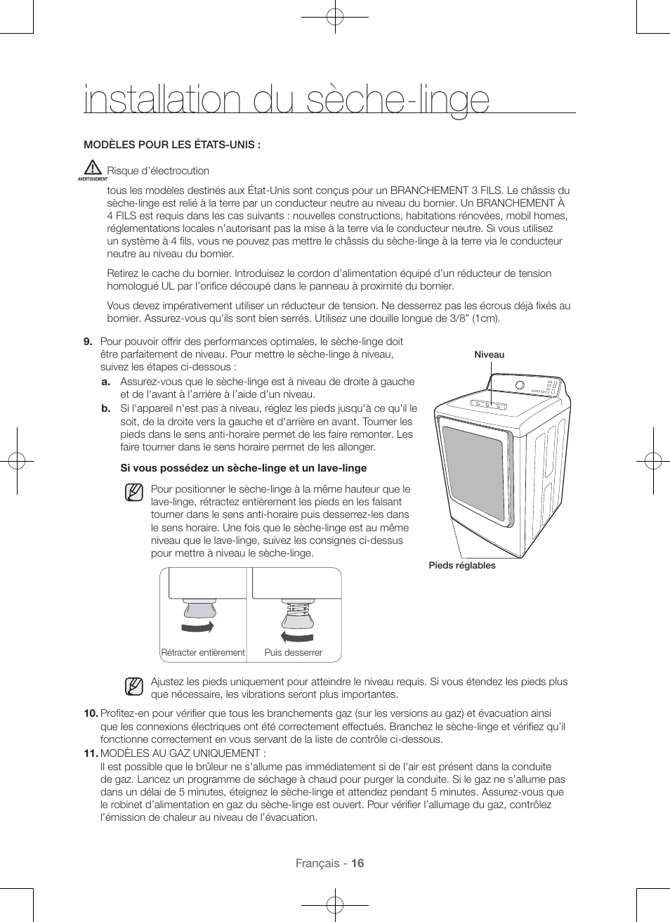 Installation du sèche-linge | Samsung DV48H7400GW-A2 User Manual | Page 56 / 120