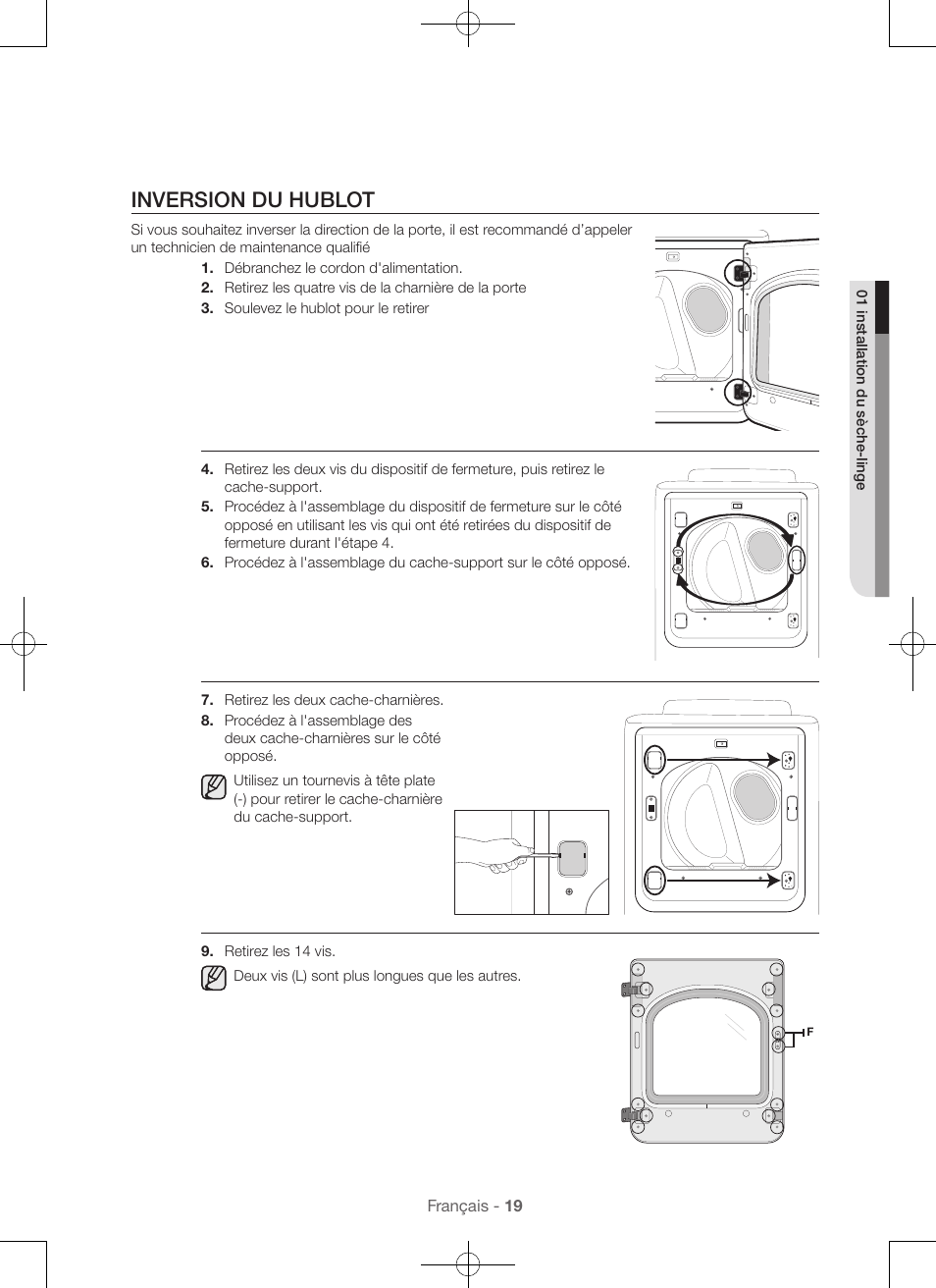 Inversion du hublot | Samsung DV48H7400GW-A2 User Manual | Page 59 / 120