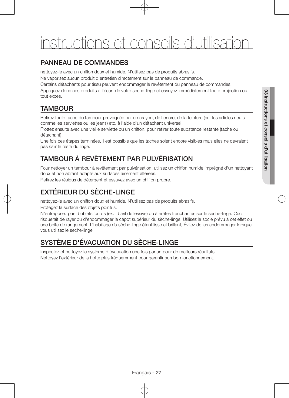 Instructions et conseils d’utilisation | Samsung DV48H7400GW-A2 User Manual | Page 67 / 120