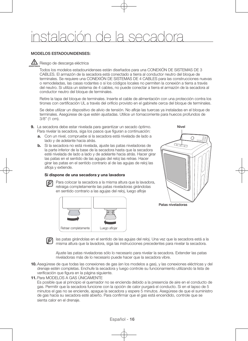 Instalación de la secadora | Samsung DV48H7400GW-A2 User Manual | Page 96 / 120