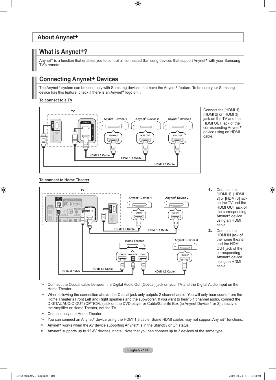 About anynet, What is anynet, Connecting anynet+ devices | About anynet+ connecting anynet+ devices | Samsung LN32A620A1FXZA User Manual | Page 106 / 263