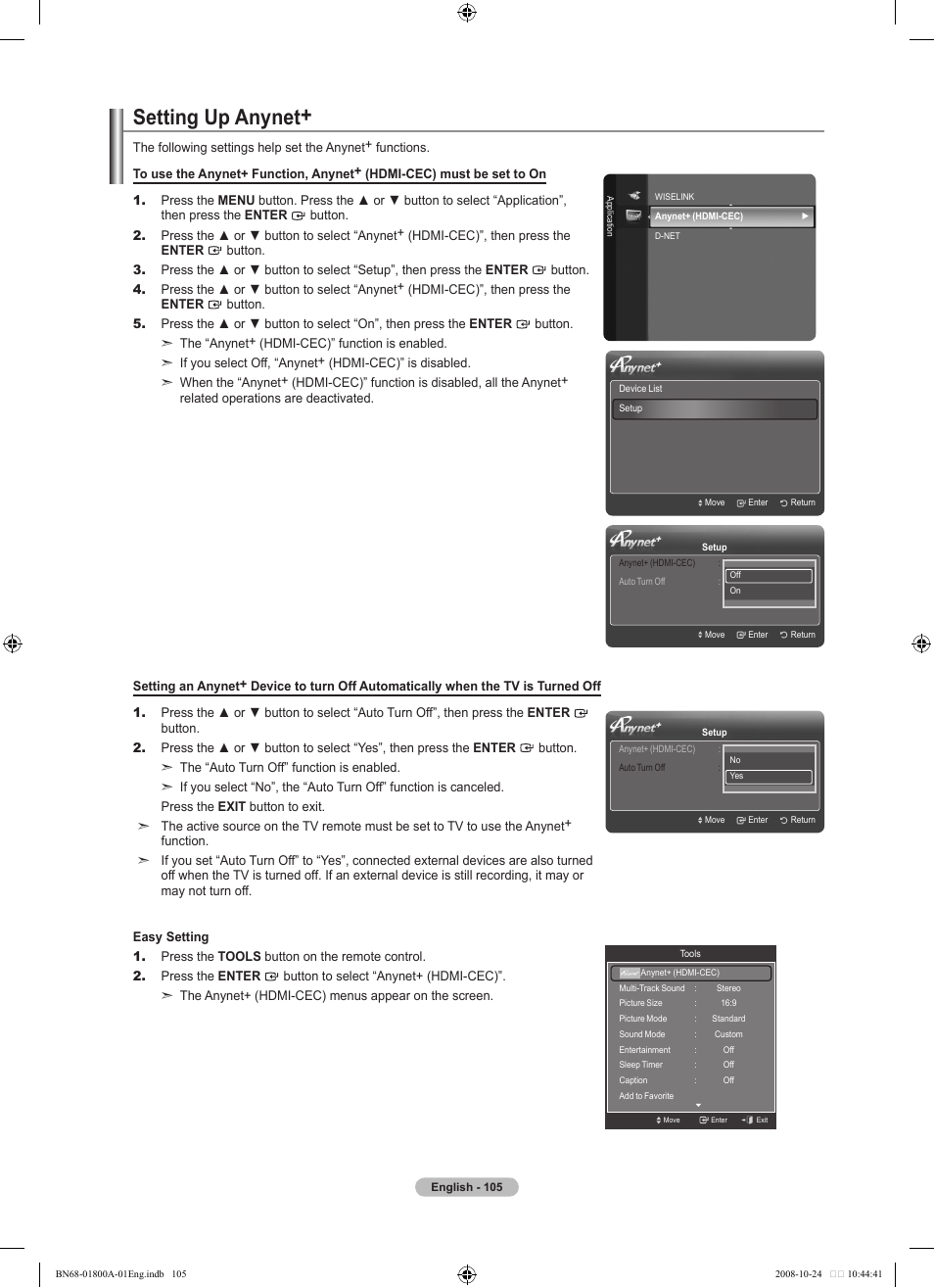 Setting up anynet | Samsung LN32A620A1FXZA User Manual | Page 107 / 263