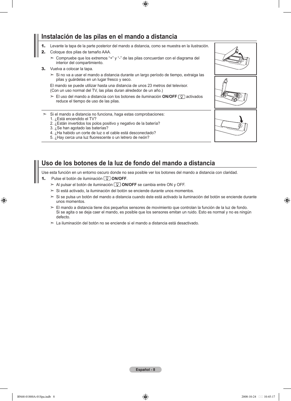 Instalación de las pilas en el mando a distancia | Samsung LN32A620A1FXZA User Manual | Page 146 / 263
