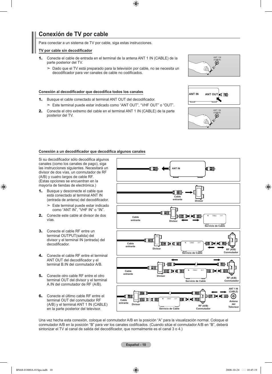 Conexión de tv por cable | Samsung LN32A620A1FXZA User Manual | Page 148 / 263