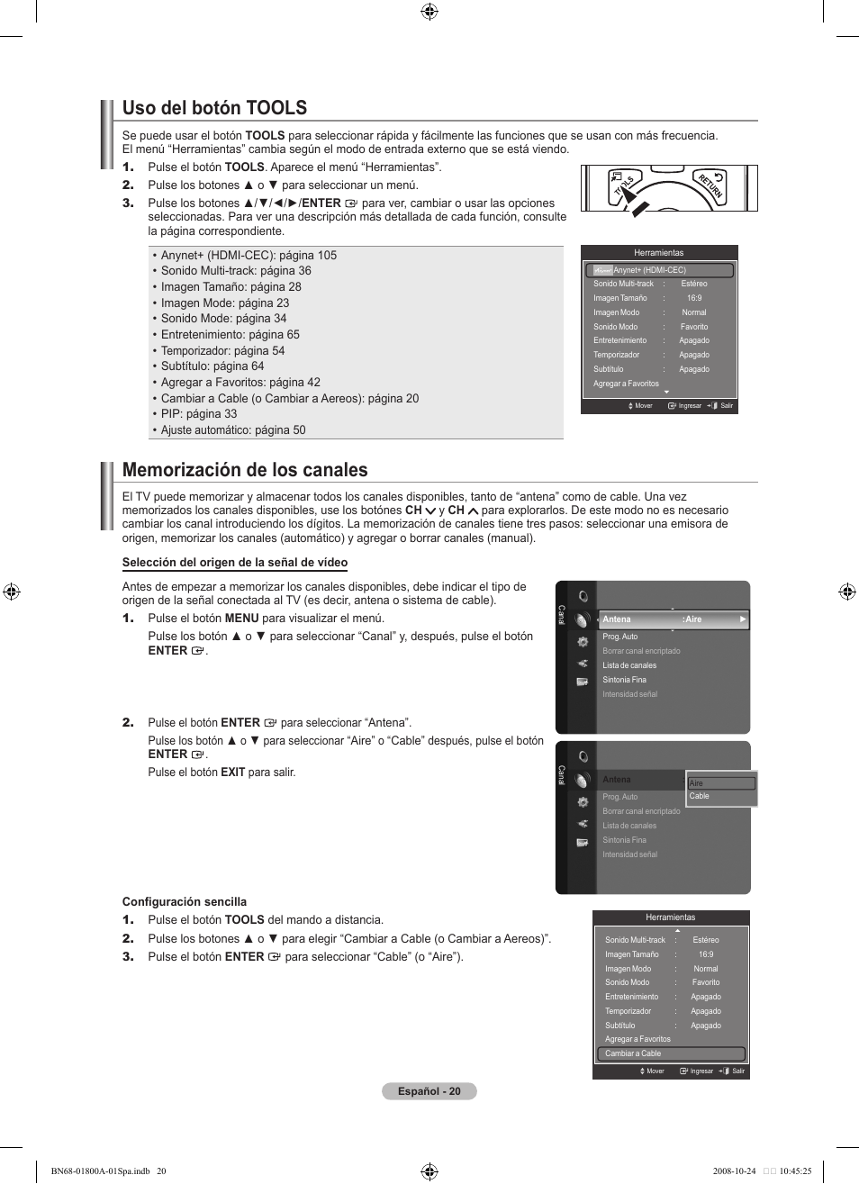 Uso del botón tools | Samsung LN32A620A1FXZA User Manual | Page 158 / 263