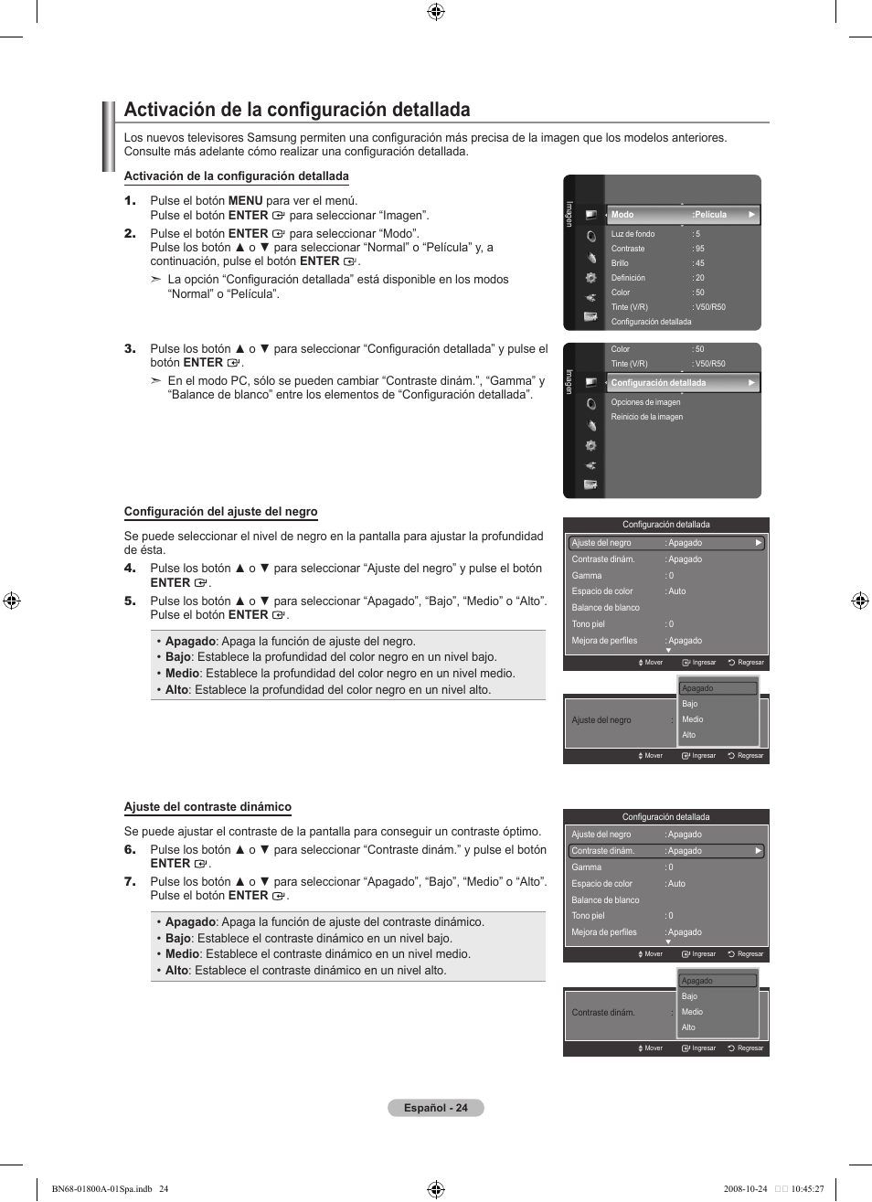 Activación de la configuración detallada | Samsung LN32A620A1FXZA User Manual | Page 162 / 263