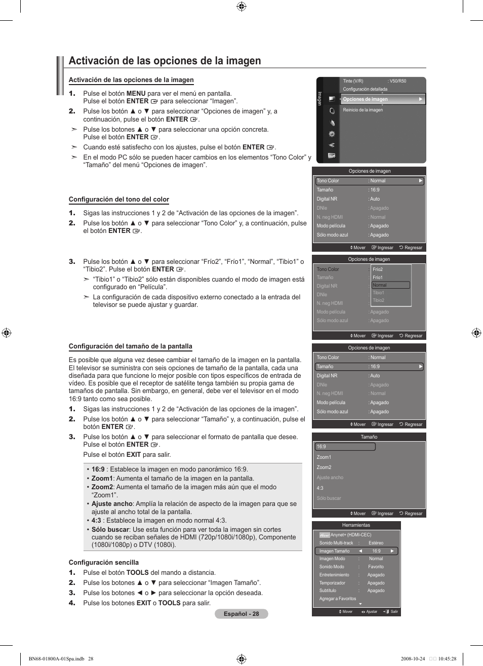 Activación de las opciones de la imagen | Samsung LN32A620A1FXZA User Manual | Page 166 / 263