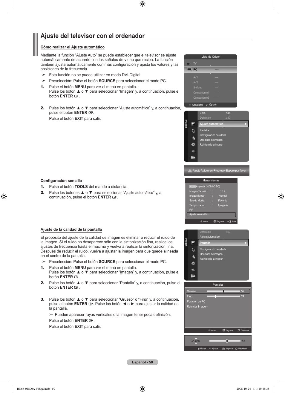 Ajuste del televisor con el ordenador | Samsung LN32A620A1FXZA User Manual | Page 188 / 263