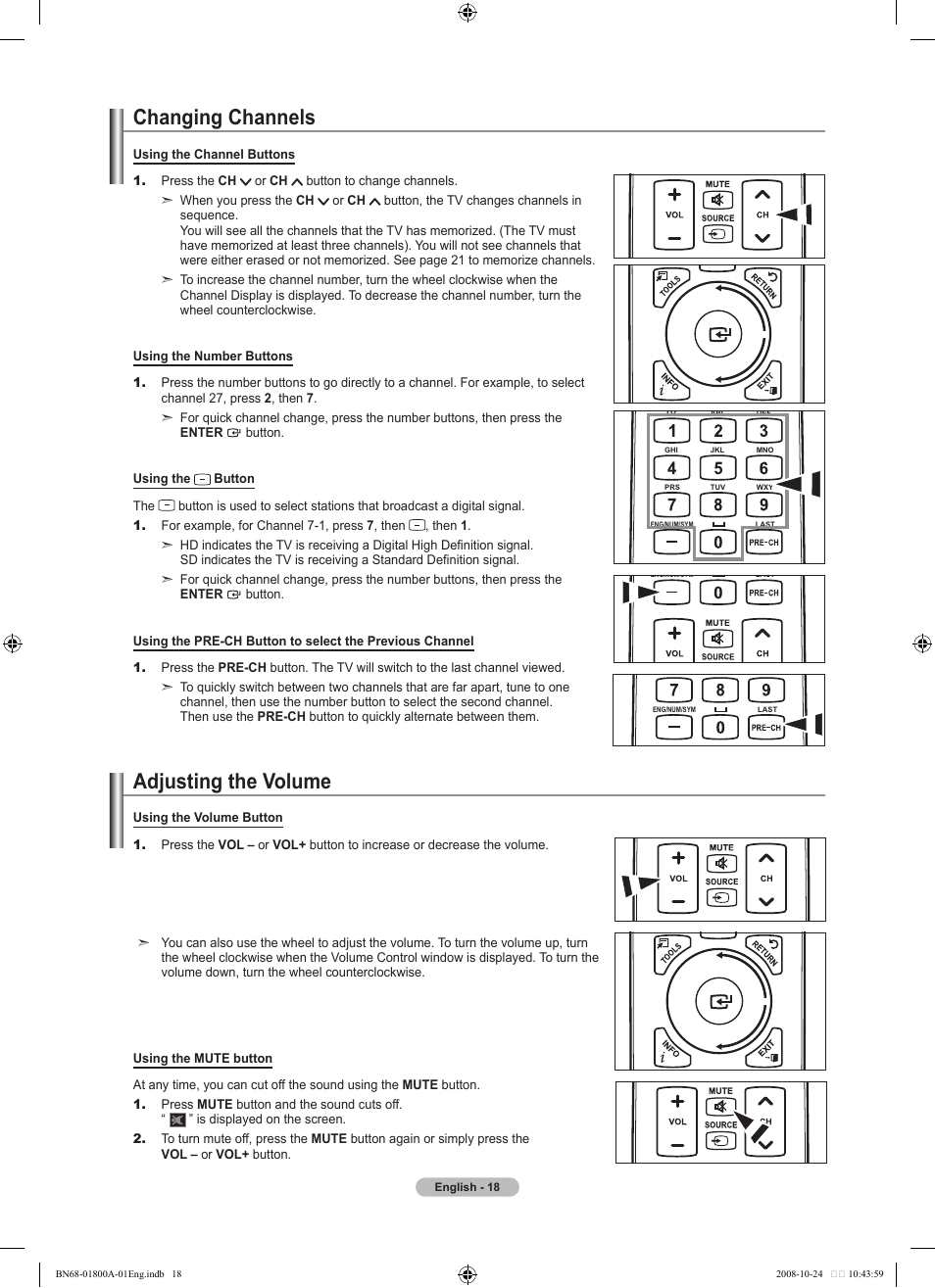 Changing channels, Adjusting the volume | Samsung LN32A620A1FXZA User Manual | Page 20 / 263