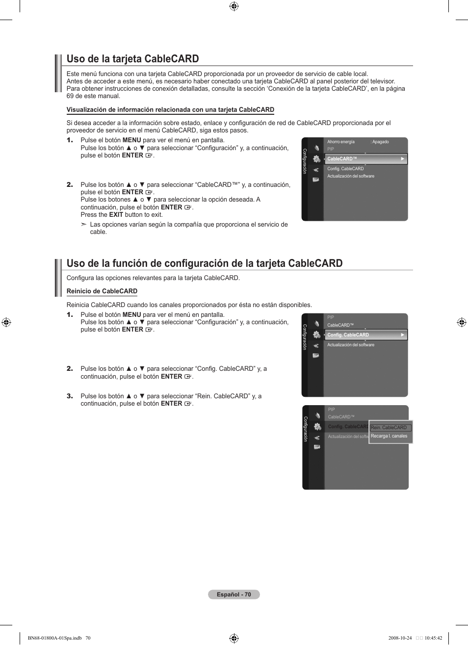 Uso de la tarjeta cablecard | Samsung LN32A620A1FXZA User Manual | Page 208 / 263