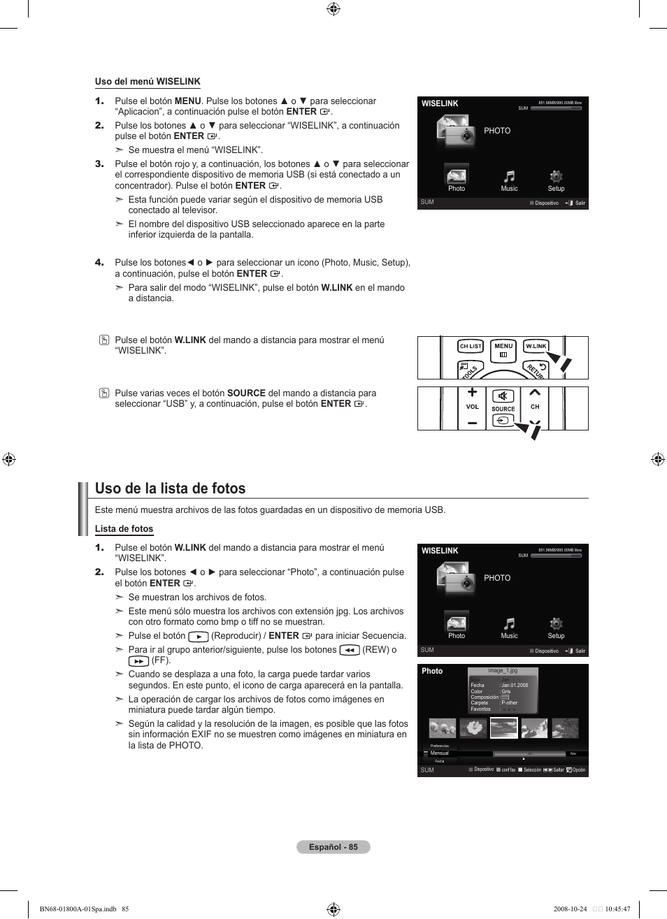 Uso de la lista de fotos | Samsung LN32A620A1FXZA User Manual | Page 223 / 263