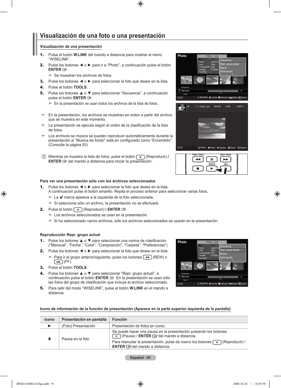 Visualización de una foto o una presentación | Samsung LN32A620A1FXZA User Manual | Page 229 / 263