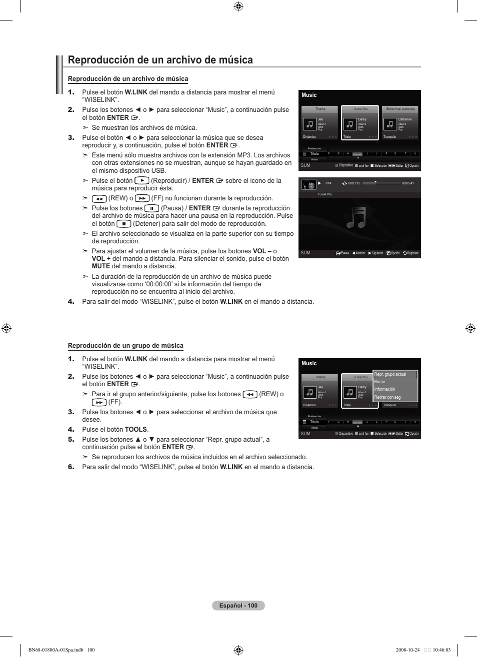 Reproducción de un archivo de música | Samsung LN32A620A1FXZA User Manual | Page 238 / 263
