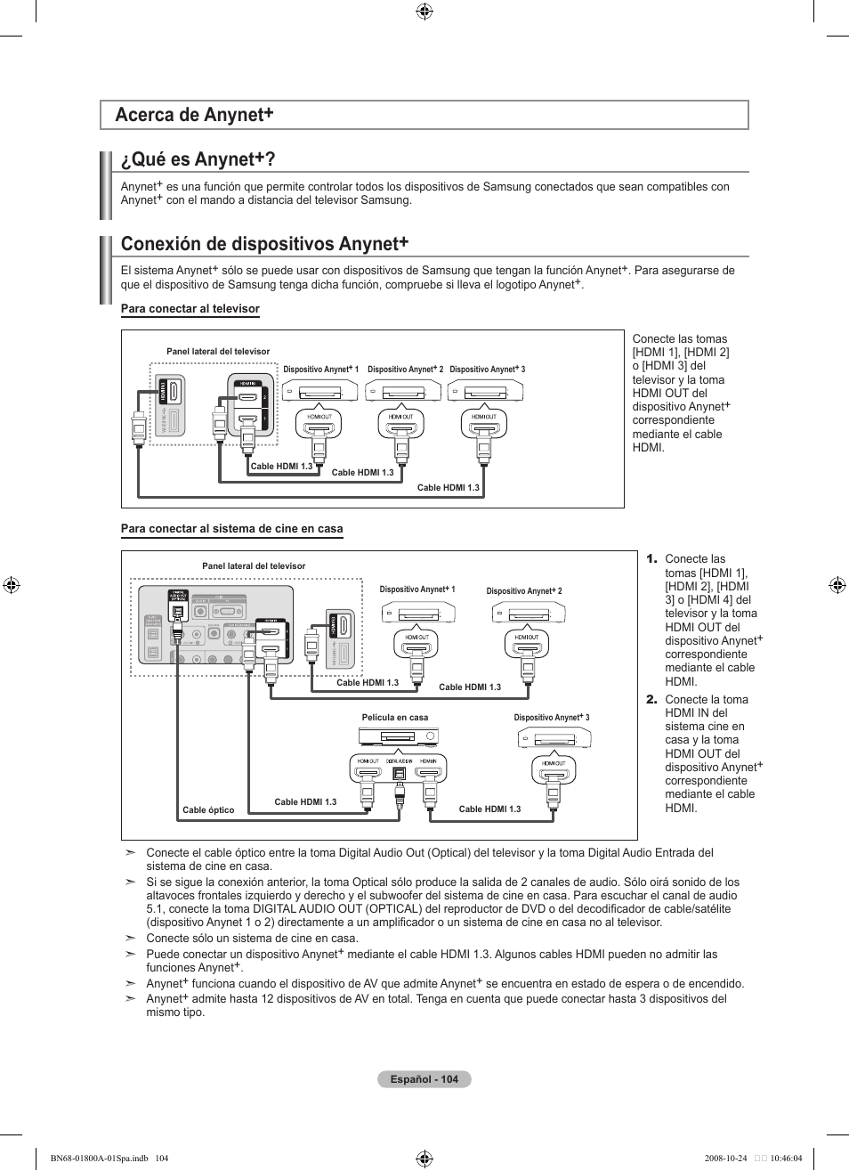 Qué es anynet, Acerca de anynet+ conexión de dispositivos anynet | Samsung LN32A620A1FXZA User Manual | Page 242 / 263
