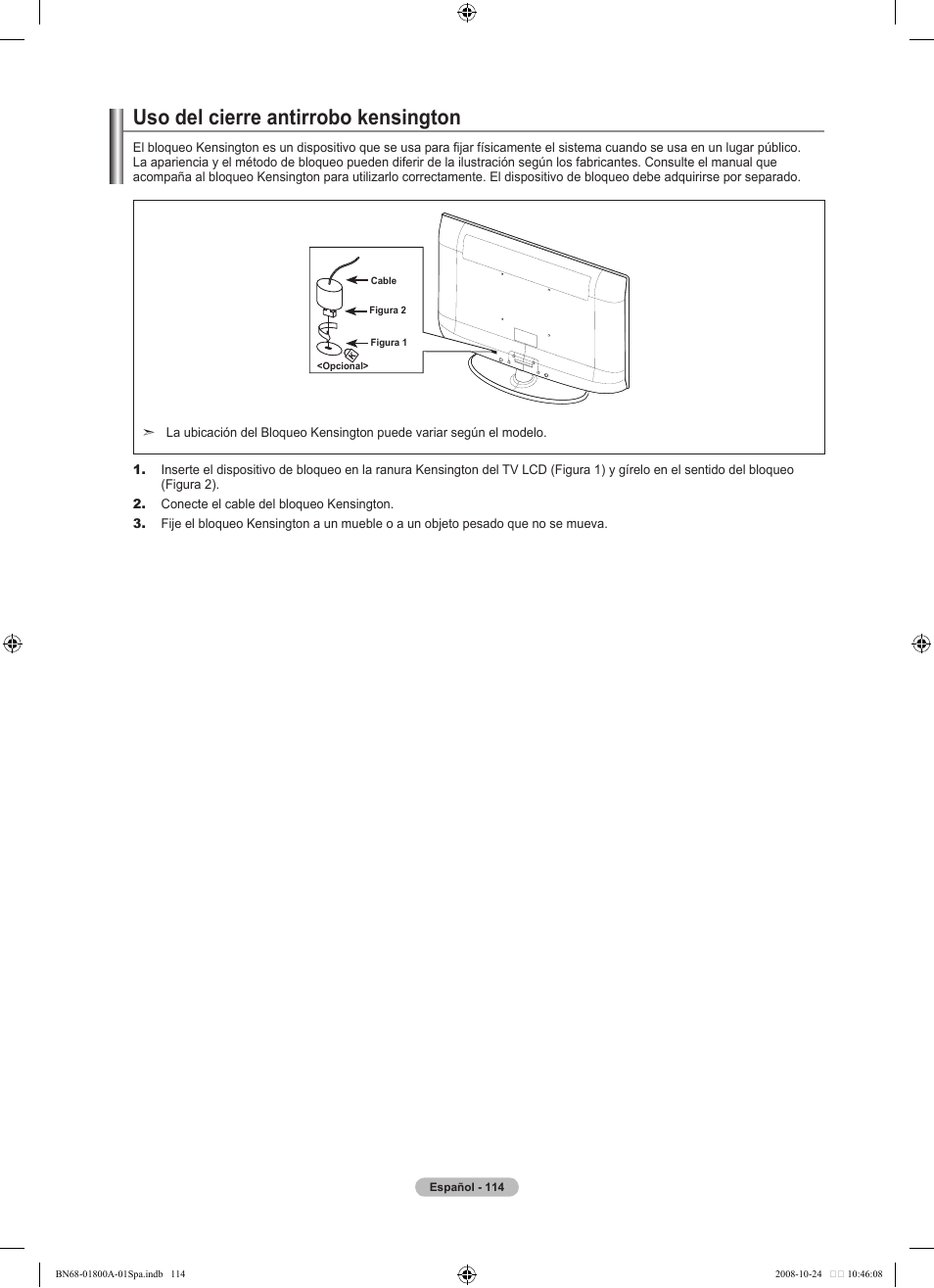 Uso del cierre antirrobo kensington | Samsung LN32A620A1FXZA User Manual | Page 252 / 263