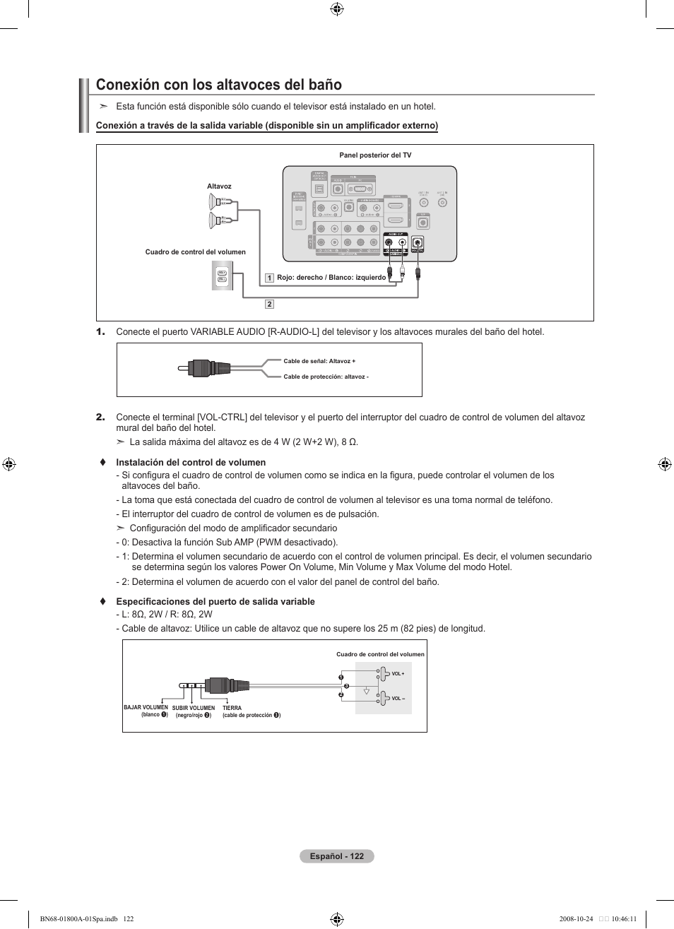 Conexión con los altavoces del baño | Samsung LN32A620A1FXZA User Manual | Page 260 / 263
