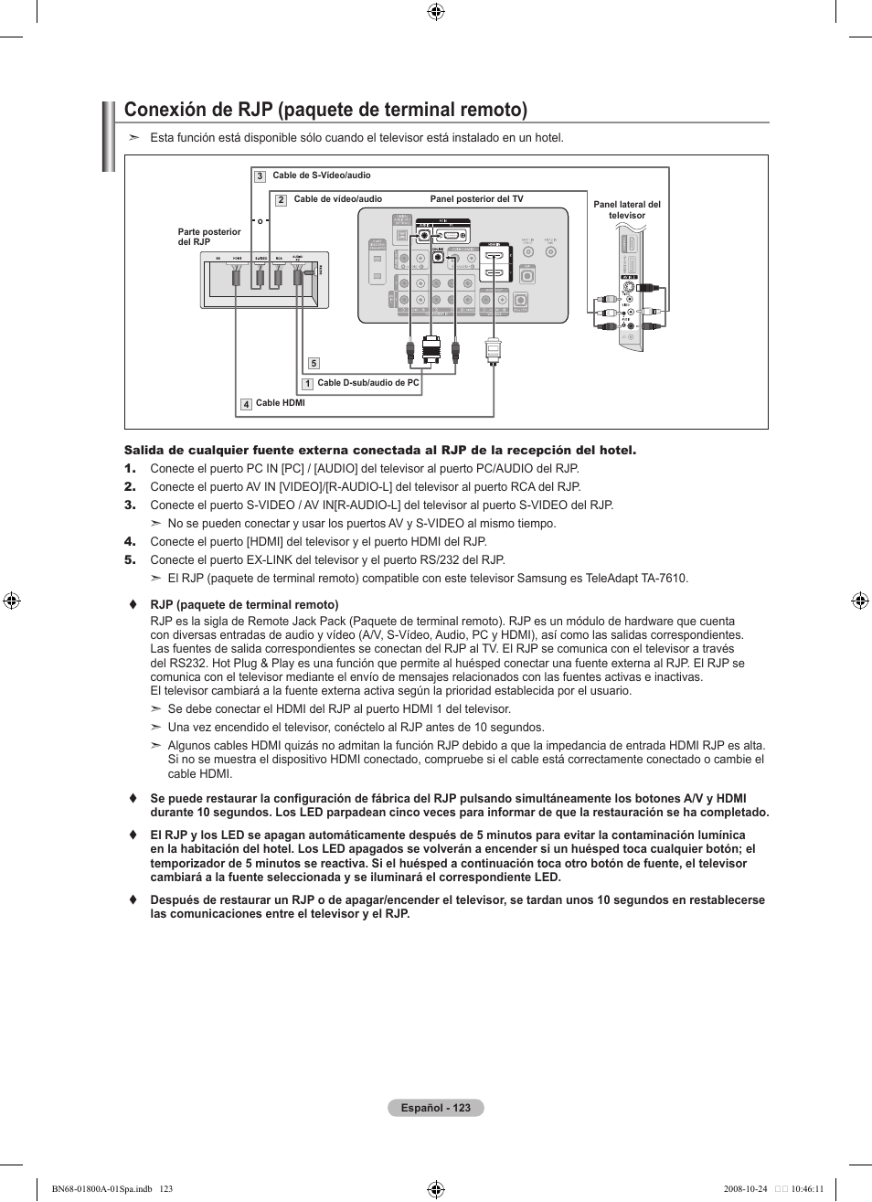 Conexión de rjp (paquete de terminal remoto) | Samsung LN32A620A1FXZA User Manual | Page 261 / 263
