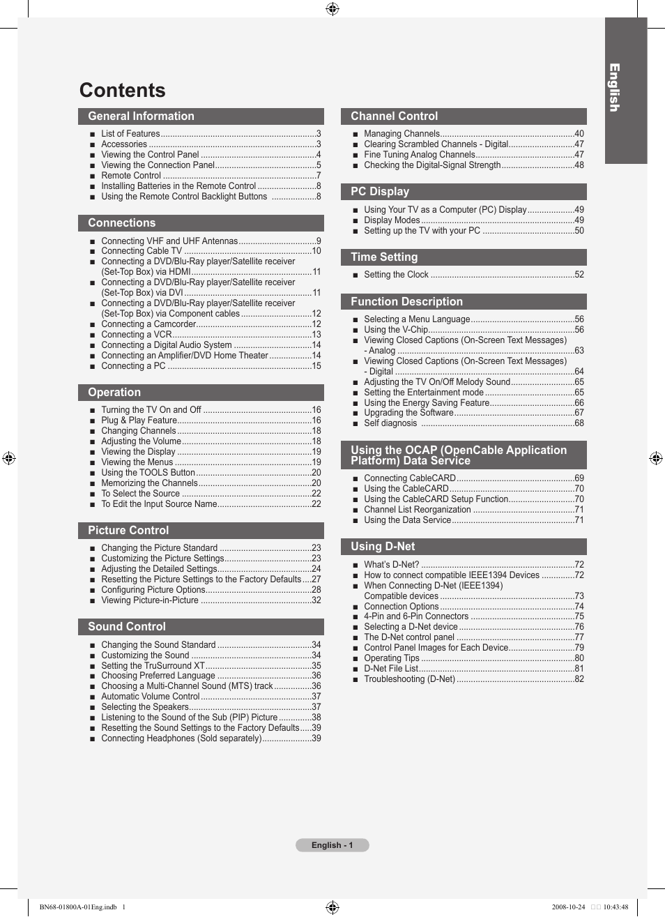 Samsung LN32A620A1FXZA User Manual | Page 3 / 263