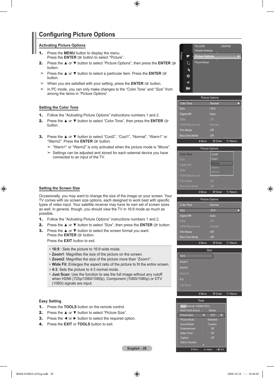 Configuring picture options | Samsung LN32A620A1FXZA User Manual | Page 30 / 263