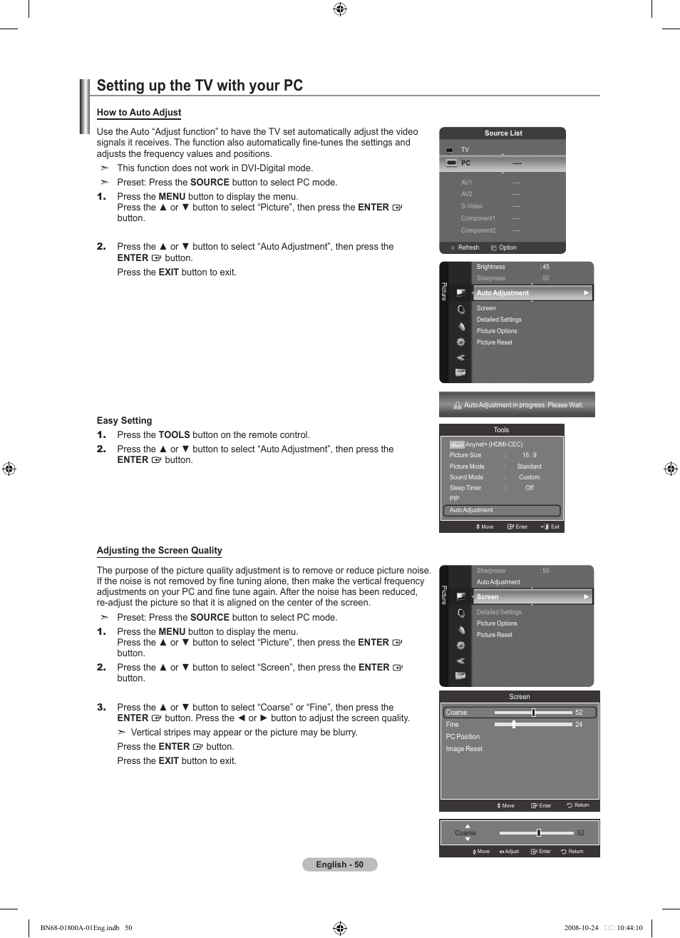 Setting up the tv with your pc | Samsung LN32A620A1FXZA User Manual | Page 52 / 263