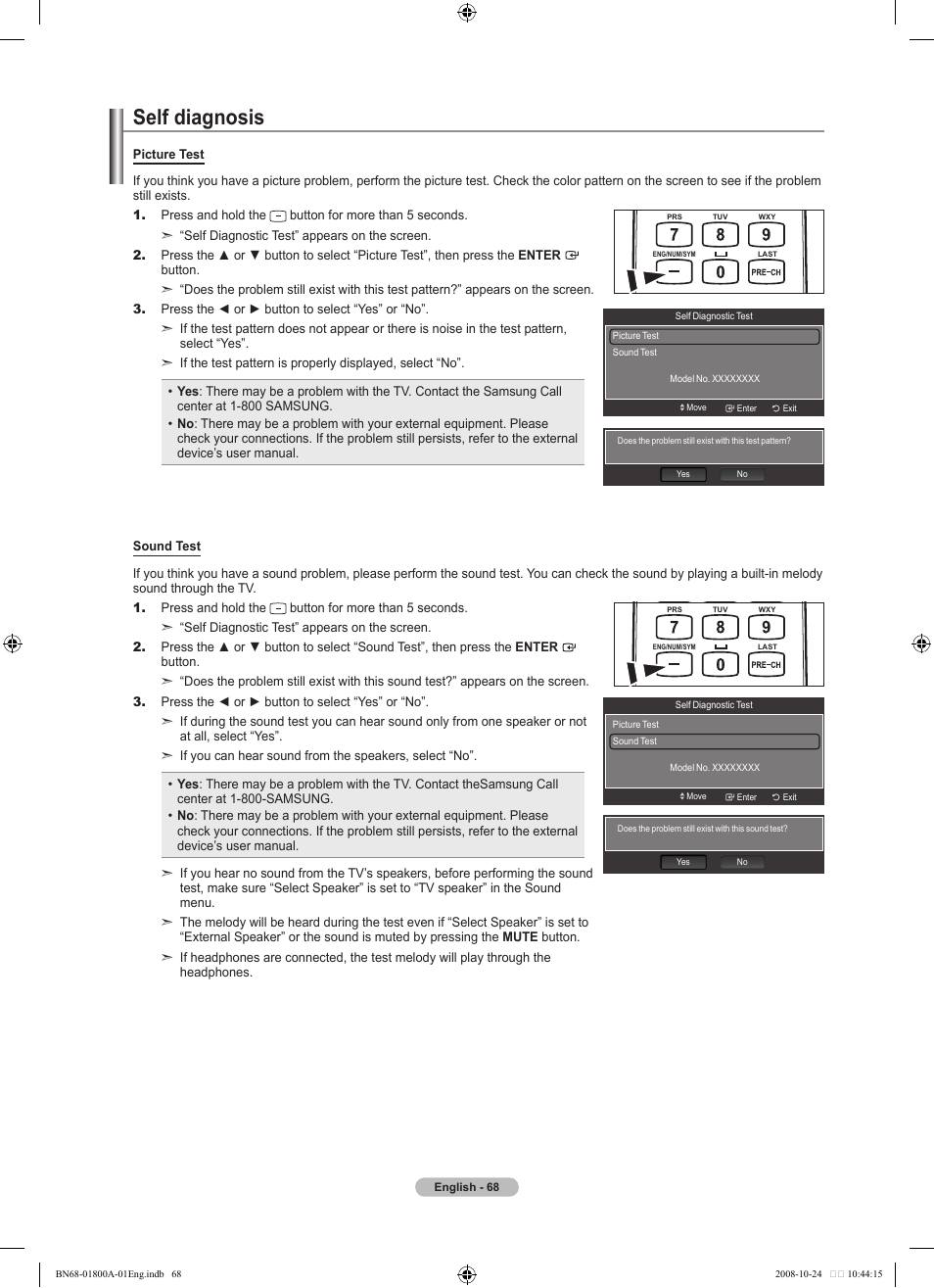Self diagnosis | Samsung LN32A620A1FXZA User Manual | Page 70 / 263
