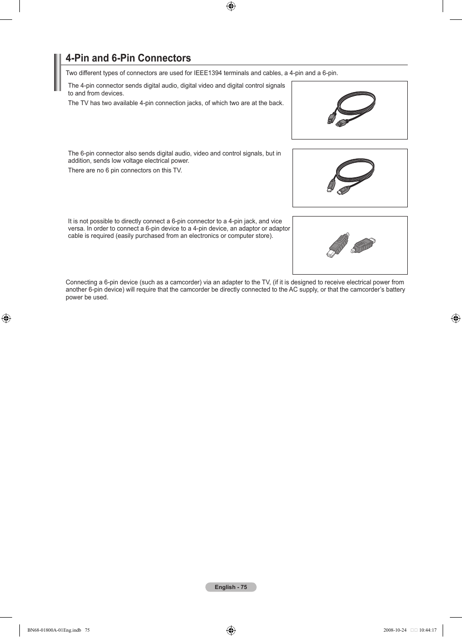 Pin and 6-pin connectors | Samsung LN32A620A1FXZA User Manual | Page 77 / 263