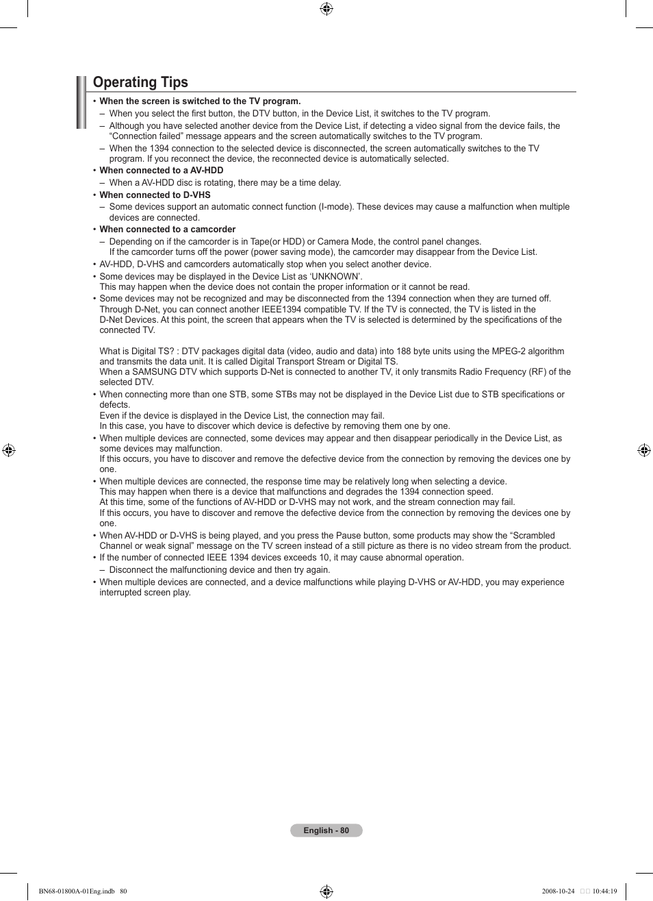 Operating tips | Samsung LN32A620A1FXZA User Manual | Page 82 / 263