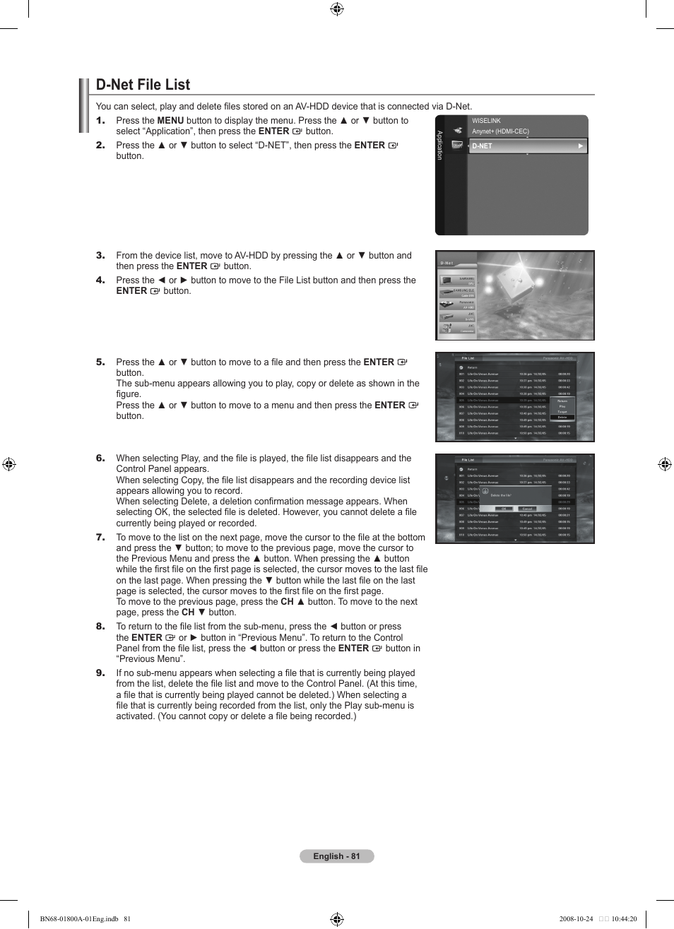 D-net file list | Samsung LN32A620A1FXZA User Manual | Page 83 / 263