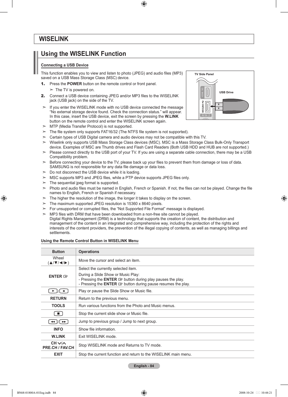 Wiselink, Using the wiselink function, Wiselink using the wiselink function | Samsung LN32A620A1FXZA User Manual | Page 86 / 263