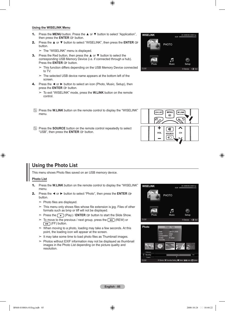 Using the photo list | Samsung LN32A620A1FXZA User Manual | Page 87 / 263