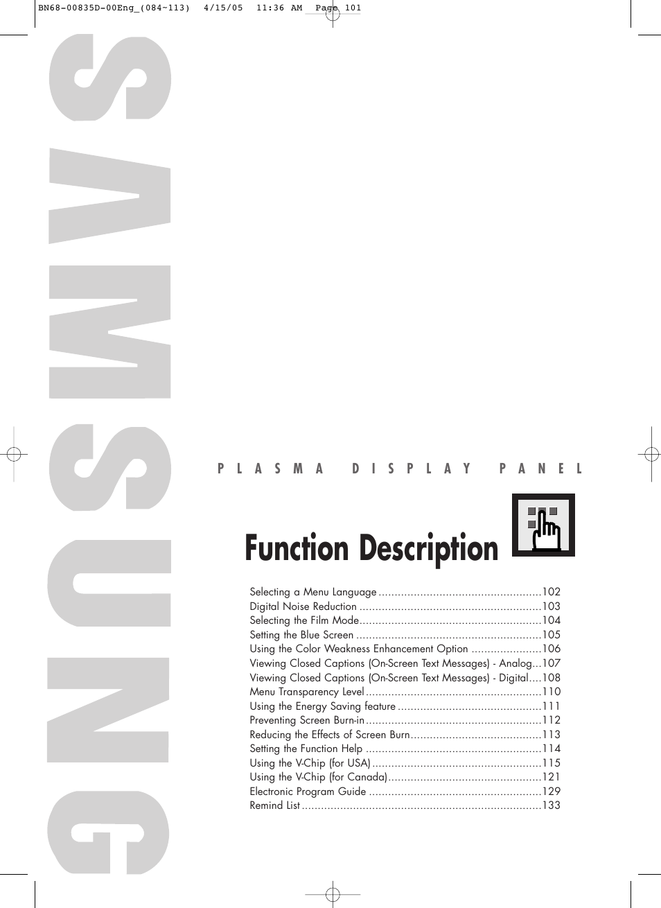 Function description | Samsung SPR4212X-XAC User Manual | Page 101 / 144