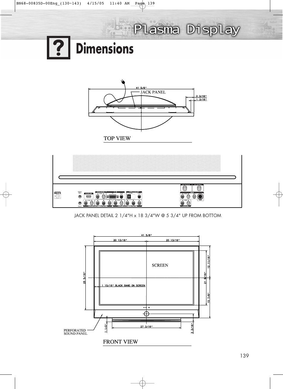 Dimensions | Samsung SPR4212X-XAC User Manual | Page 139 / 144