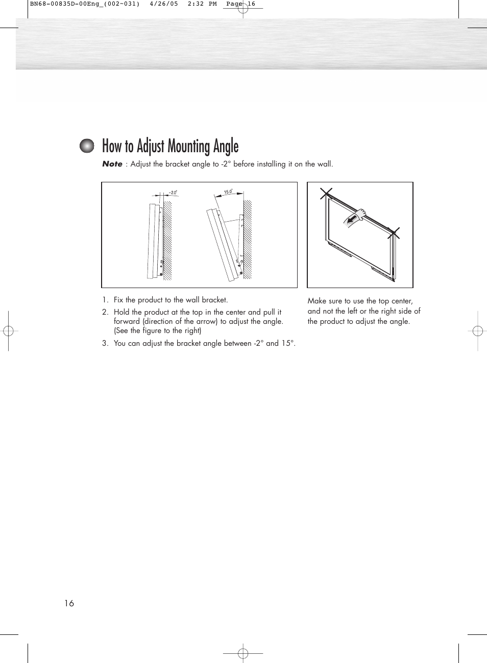 How to adjust mounting angle | Samsung SPR4212X-XAC User Manual | Page 16 / 144