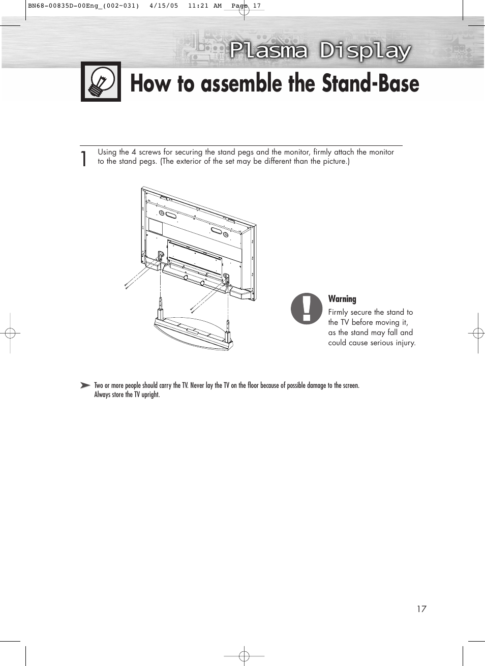 How to assemble the stand-base | Samsung SPR4212X-XAC User Manual | Page 17 / 144