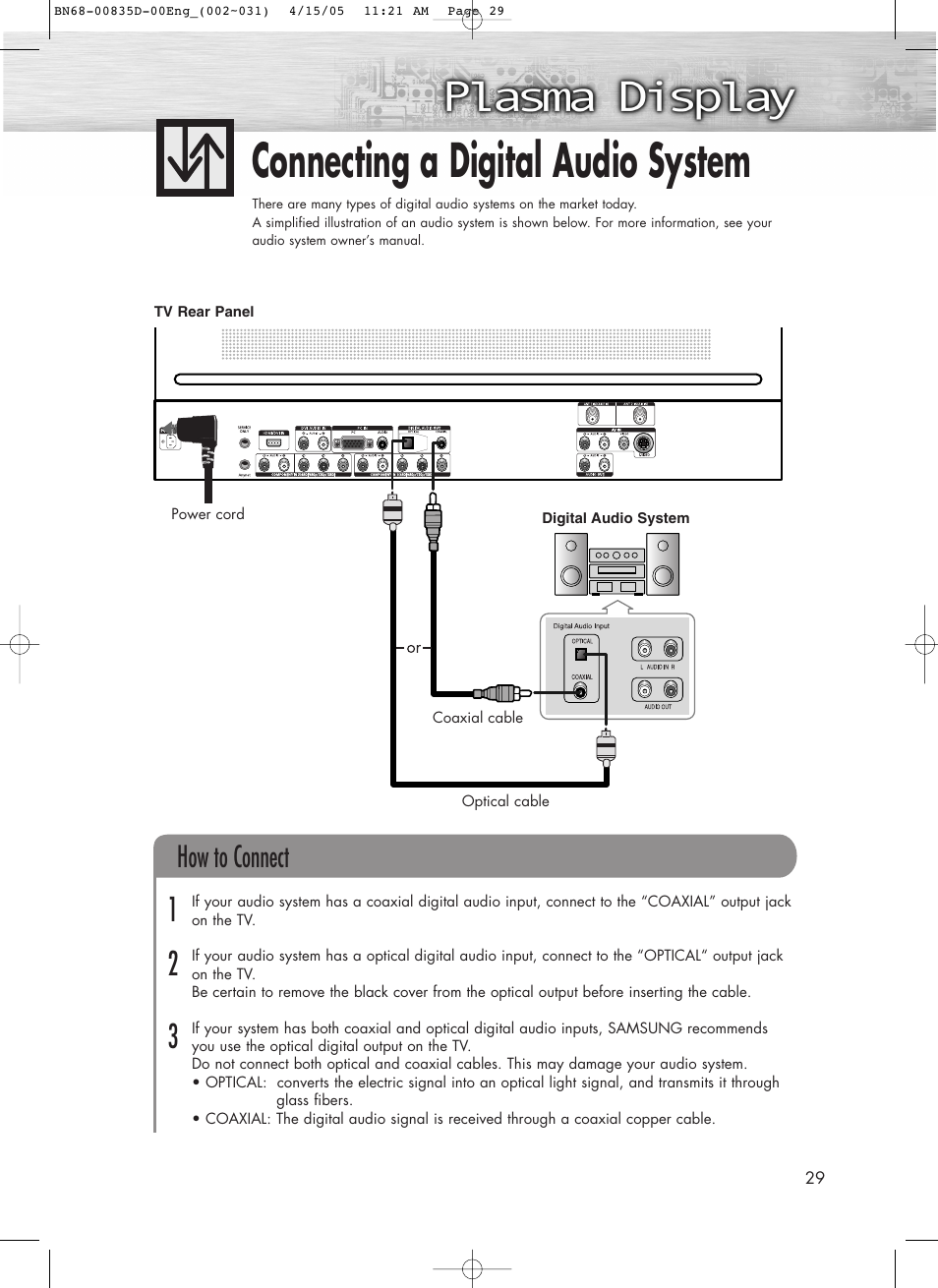 Connecting a digital audio system, How to connect | Samsung SPR4212X-XAC User Manual | Page 29 / 144