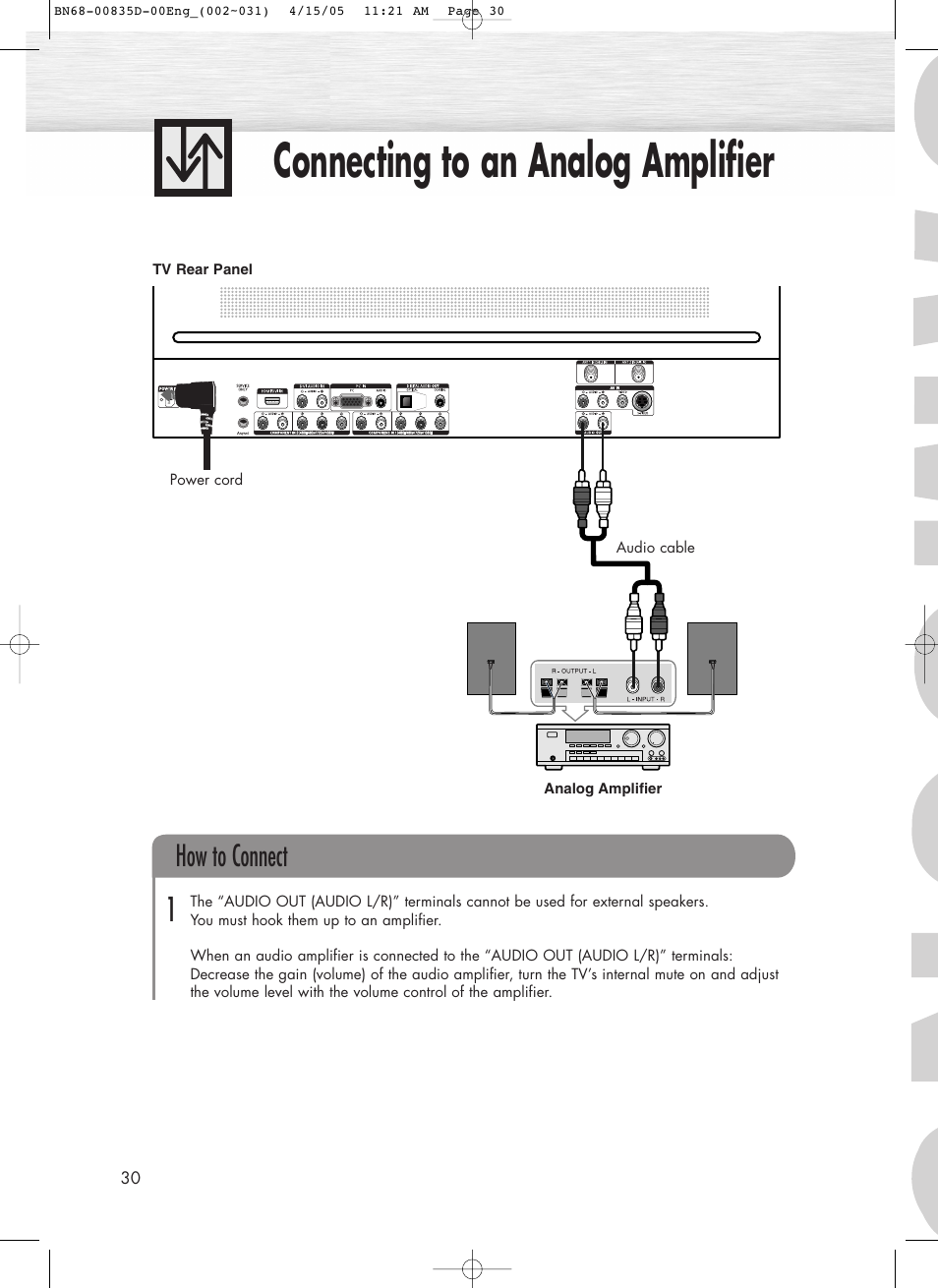 Connecting to an analog amplifier, How to connect | Samsung SPR4212X-XAC User Manual | Page 30 / 144